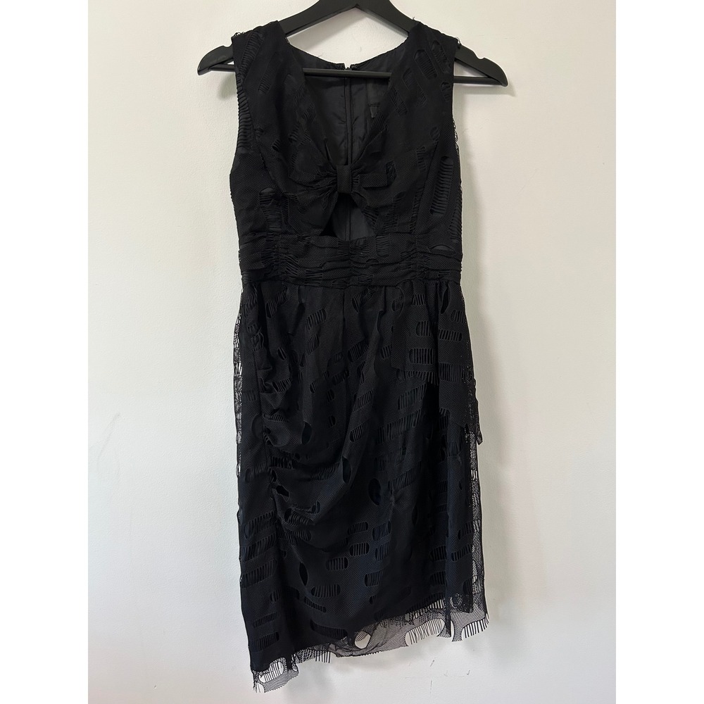 Anna Sui Black Cutout Mesh Bow Keyhole Sleeveless Cocktail Dress Made in USA